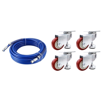 1x 15M Spray Hose Airless Paint Hose 1/4 Inch Airless Sprayer 3600 PSI & 4x Casters Swivel Polyurethane Wheels